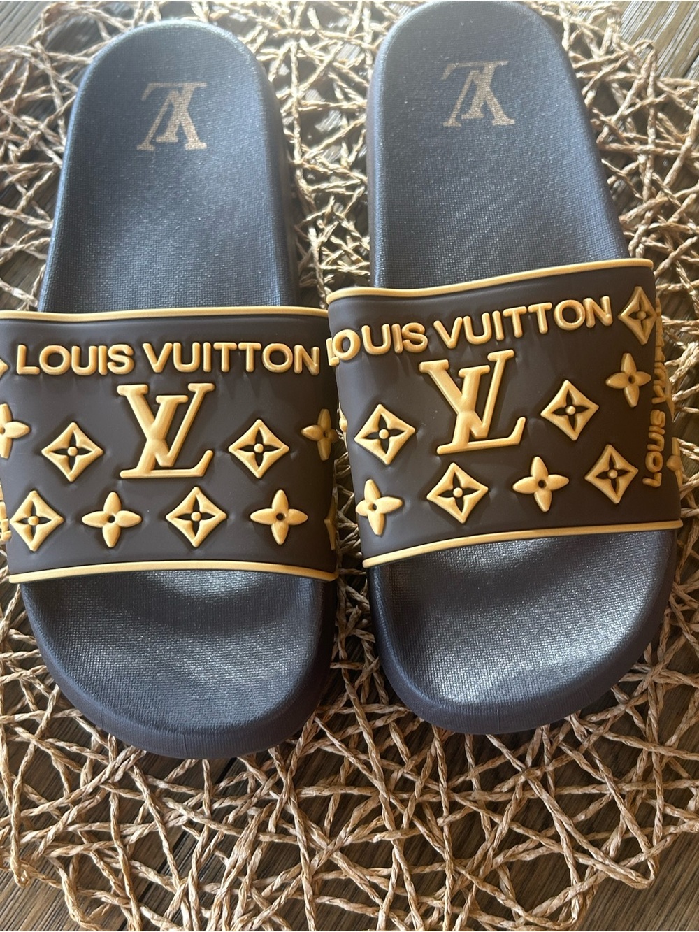 Fashion Brown & Gold Slide Sandals